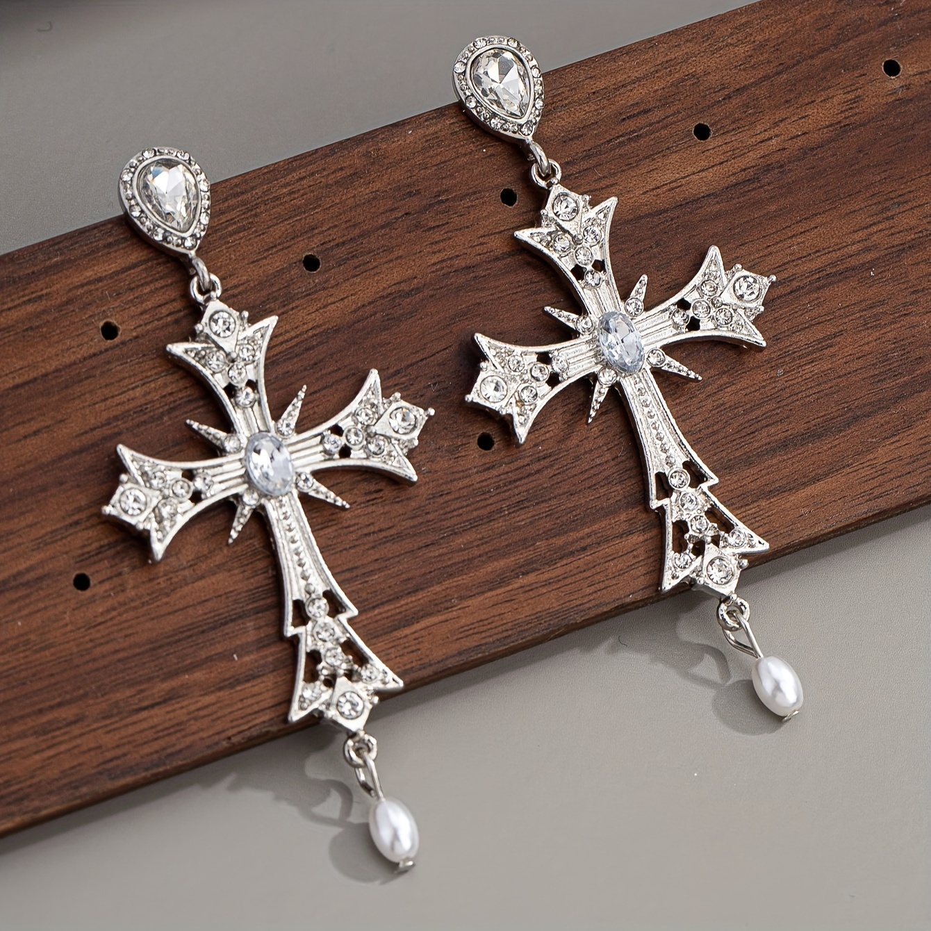 925 Silvery Posts Cross Pendant Earrings